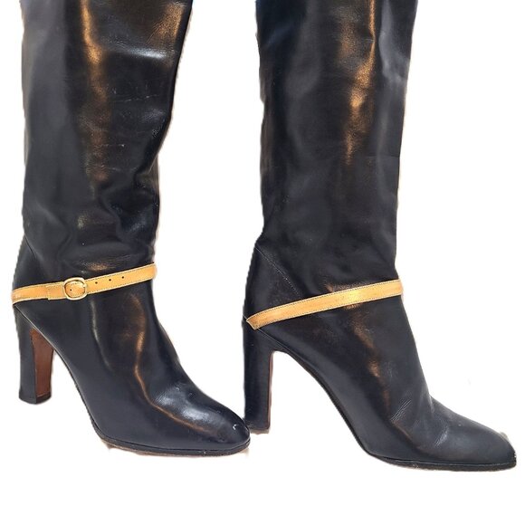 Vintage Ottorino Bossi sz 5 Knee High Riding Black Boots 35.5 Heels Pumps - Picture 8 of 14